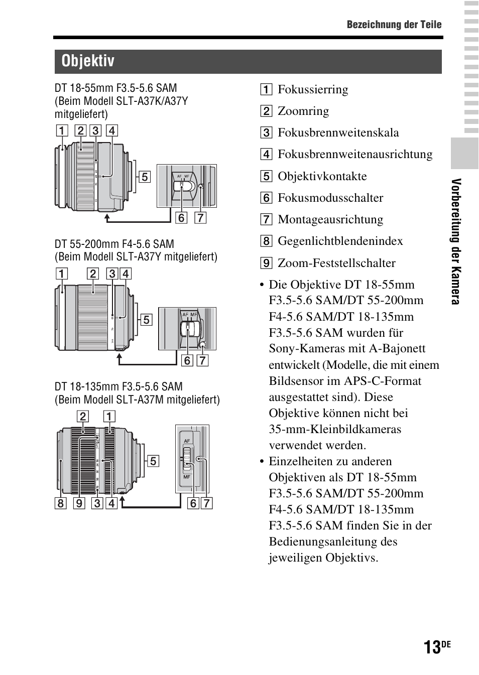 Objektiv | Sony SLT-A37 User Manual | Page 119 / 507