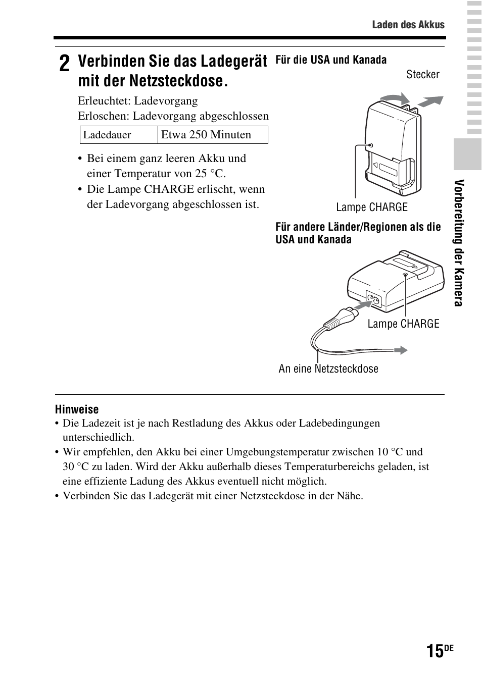 Verbinden sie das ladegerät mit der netzsteckdose | Sony SLT-A37 User Manual | Page 121 / 507