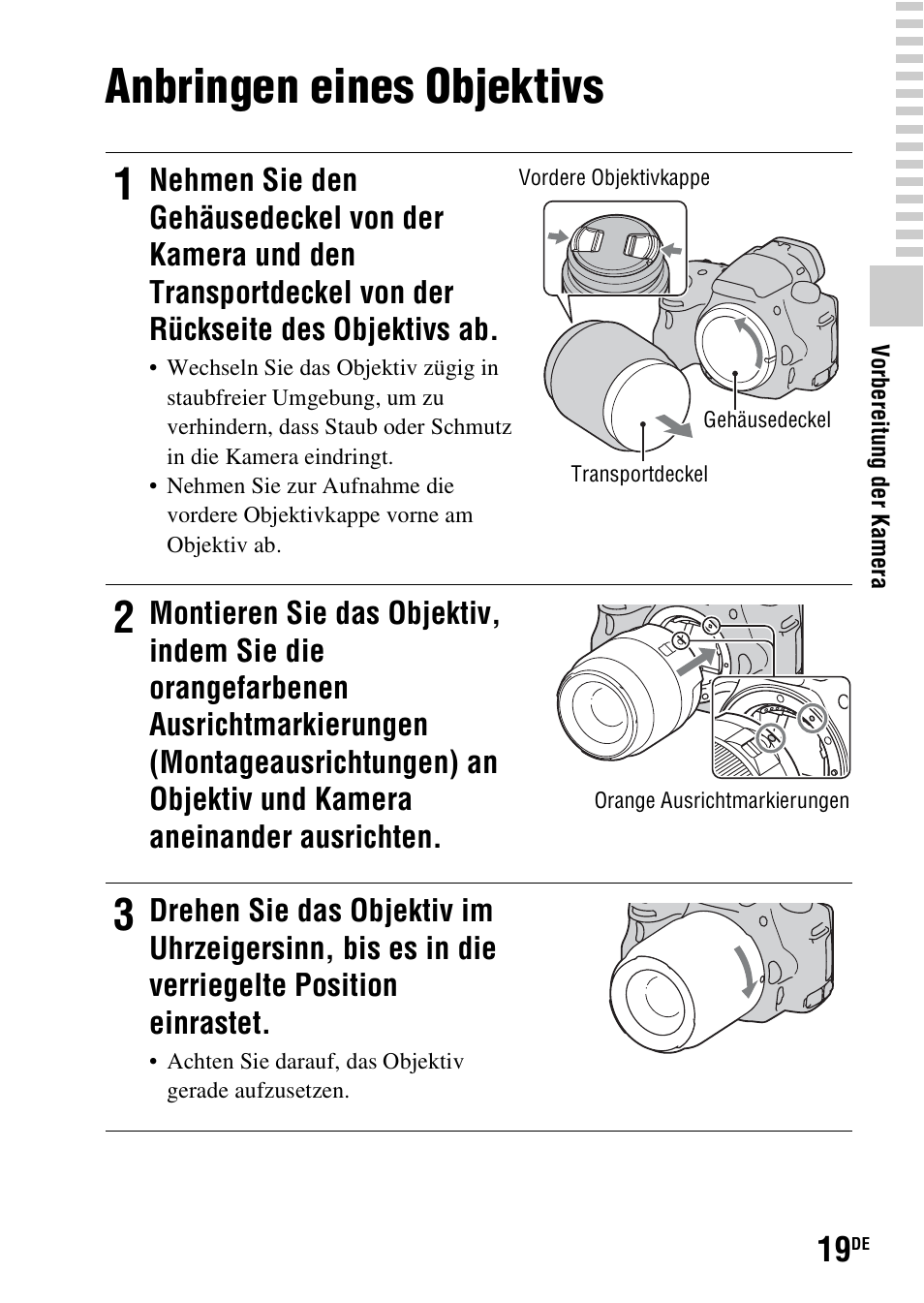 Anbringen eines objektivs | Sony SLT-A37 User Manual | Page 125 / 507