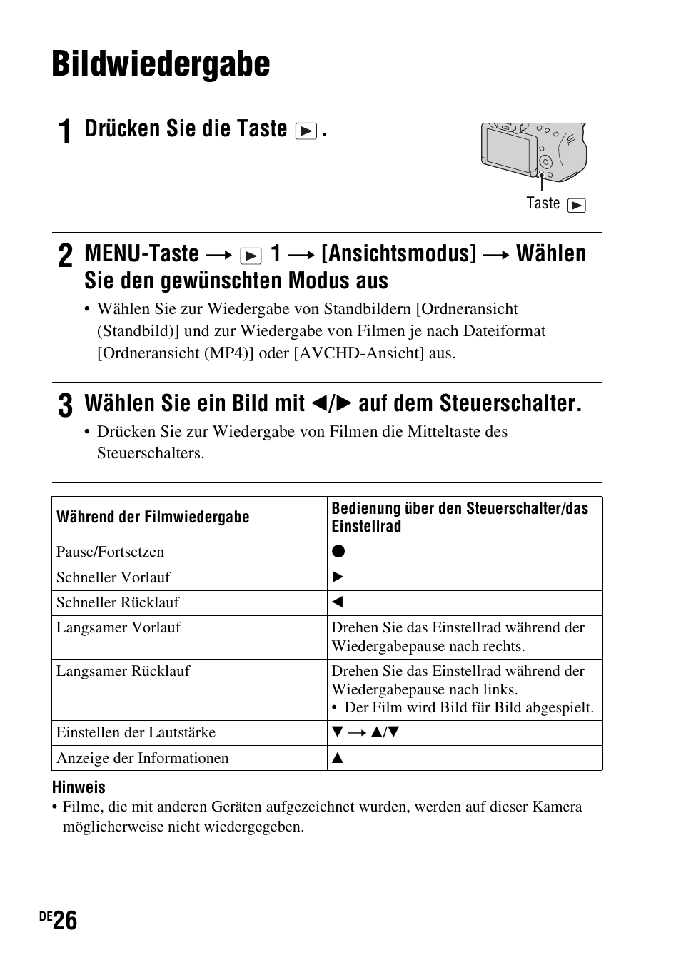 Bildwiedergabe, Drücken sie die taste | Sony SLT-A37 User Manual | Page 132 / 507