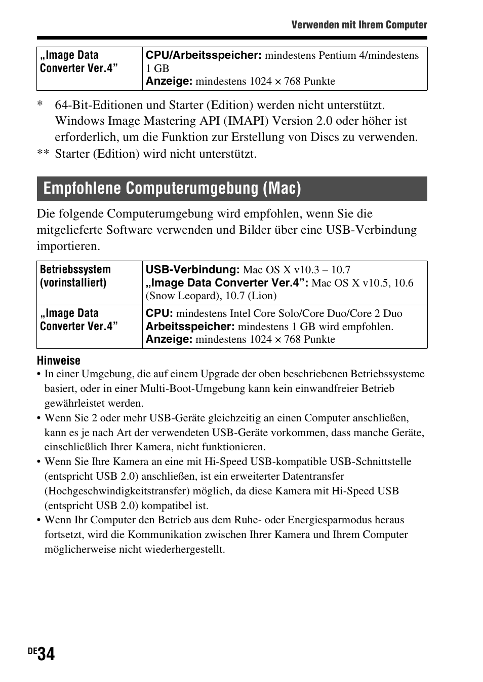 Empfohlene computerumgebung (mac) | Sony SLT-A37 User Manual | Page 140 / 507