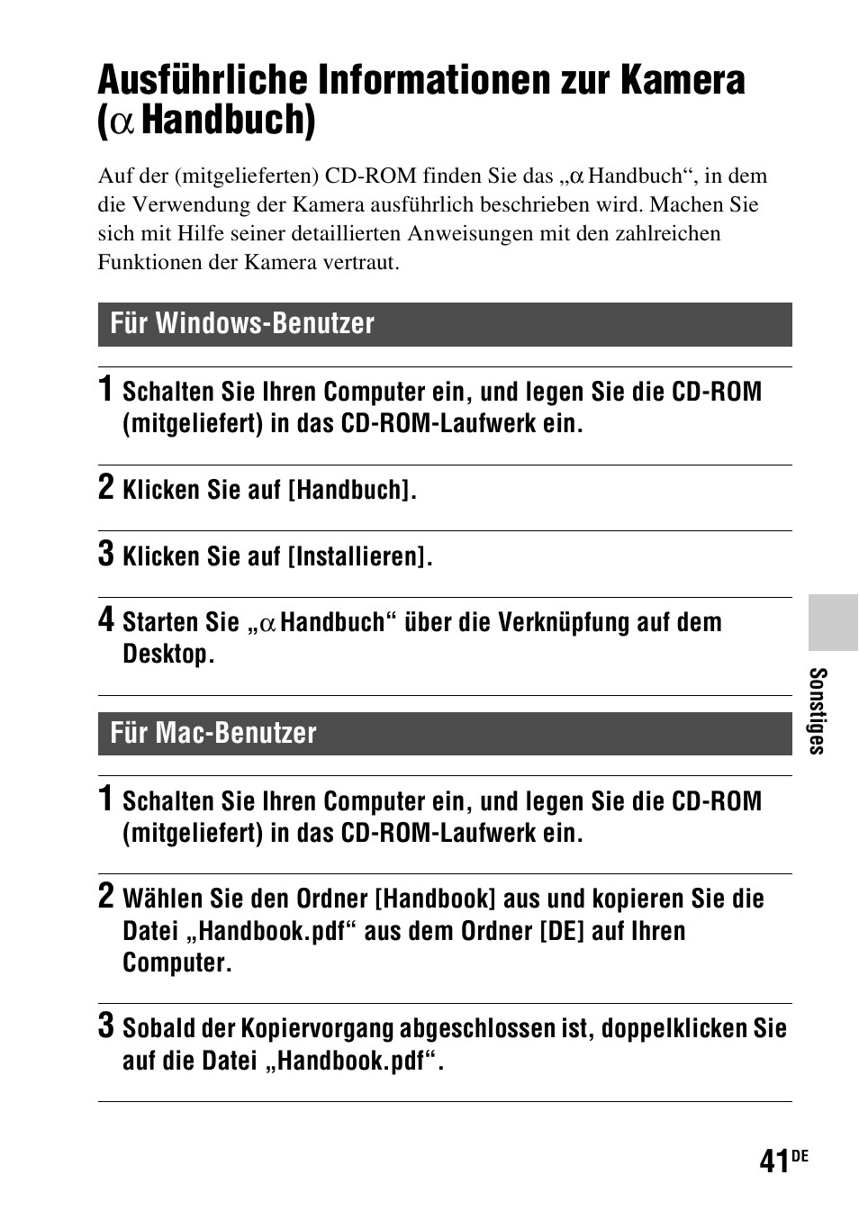 Ausführliche informationen zur kamera (a handbuch) | Sony SLT-A37 User Manual | Page 147 / 507
