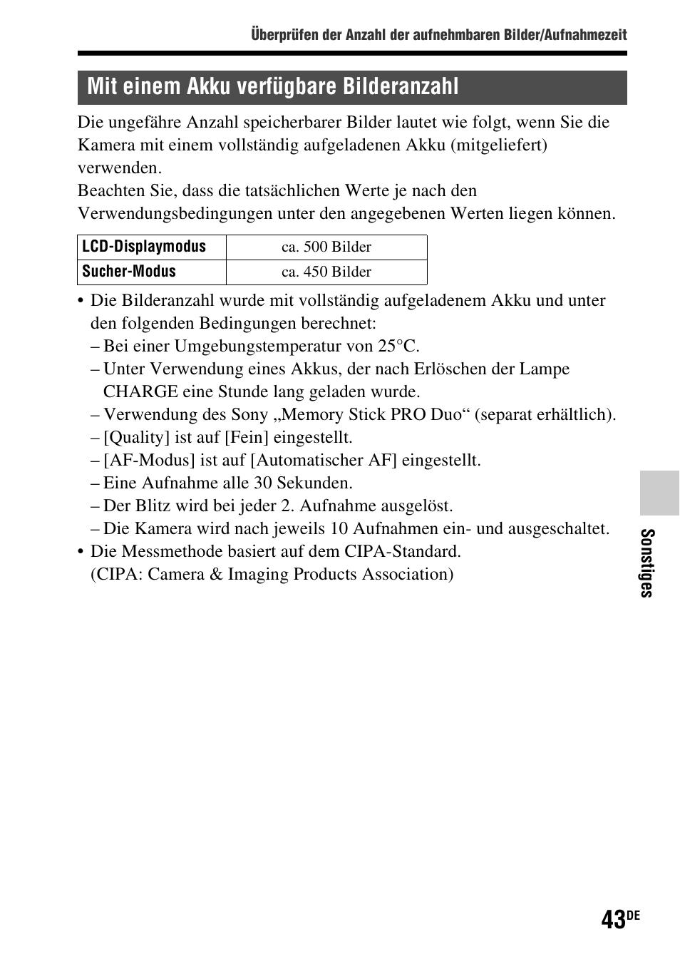 Mit einem akku verfügbare bilderanzahl | Sony SLT-A37 User Manual | Page 149 / 507