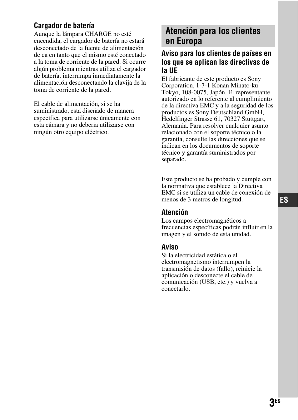 Atención para los clientes en europa | Sony SLT-A37 User Manual | Page 161 / 507