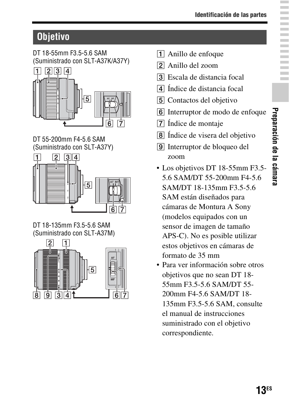 Objetivo | Sony SLT-A37 User Manual | Page 171 / 507