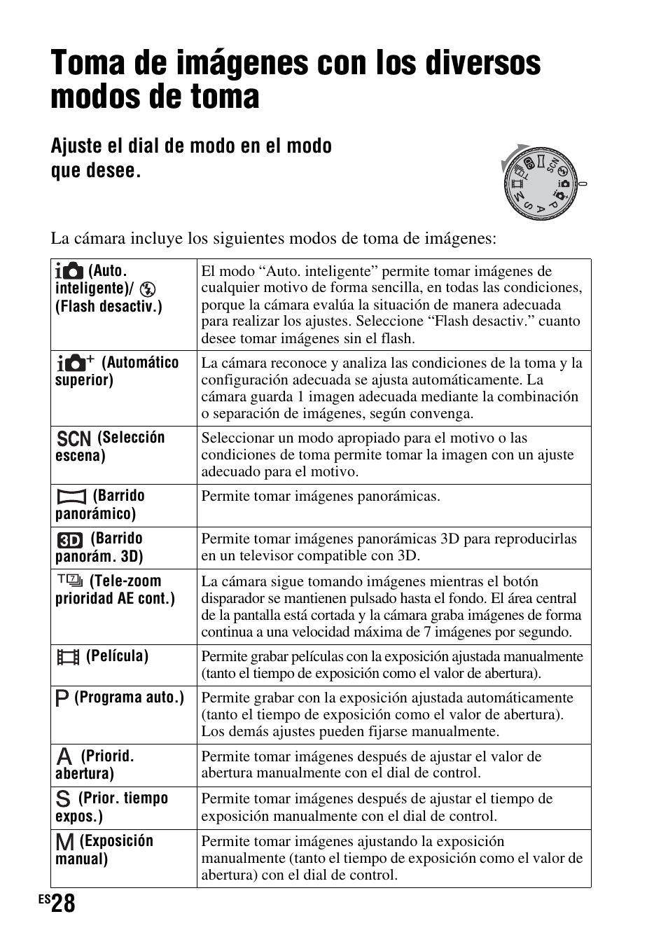 Toma de imágenes adecuadas al motivo, Toma de imágenes con los diversos modos de toma, Ajuste el dial de modo en el modo que desee | Sony SLT-A37 User Manual | Page 186 / 507