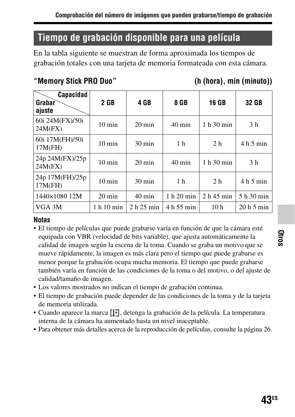 Tiempo de grabación disponible para una película | Sony SLT-A37 User Manual | Page 201 / 507