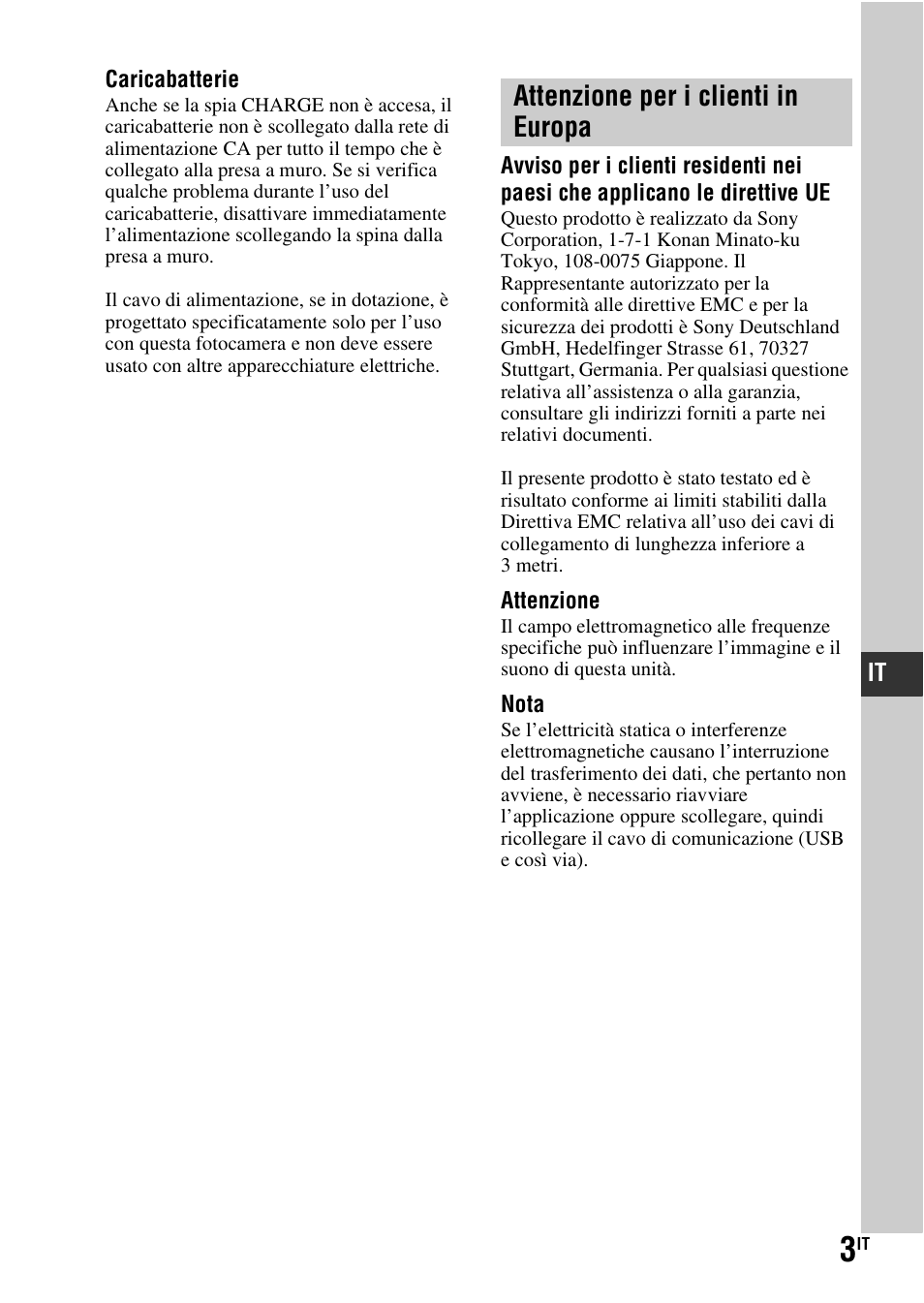 Attenzione per i clienti in europa | Sony SLT-A37 User Manual | Page 213 / 507