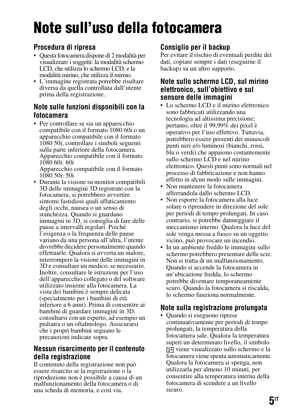 Note sull’uso della fotocamera | Sony SLT-A37 User Manual | Page 215 / 507