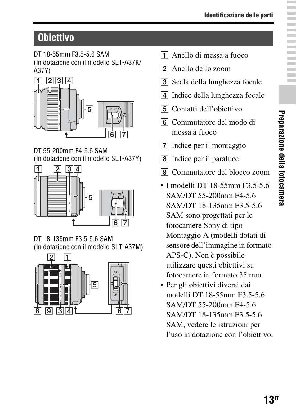 Obiettivo | Sony SLT-A37 User Manual | Page 223 / 507