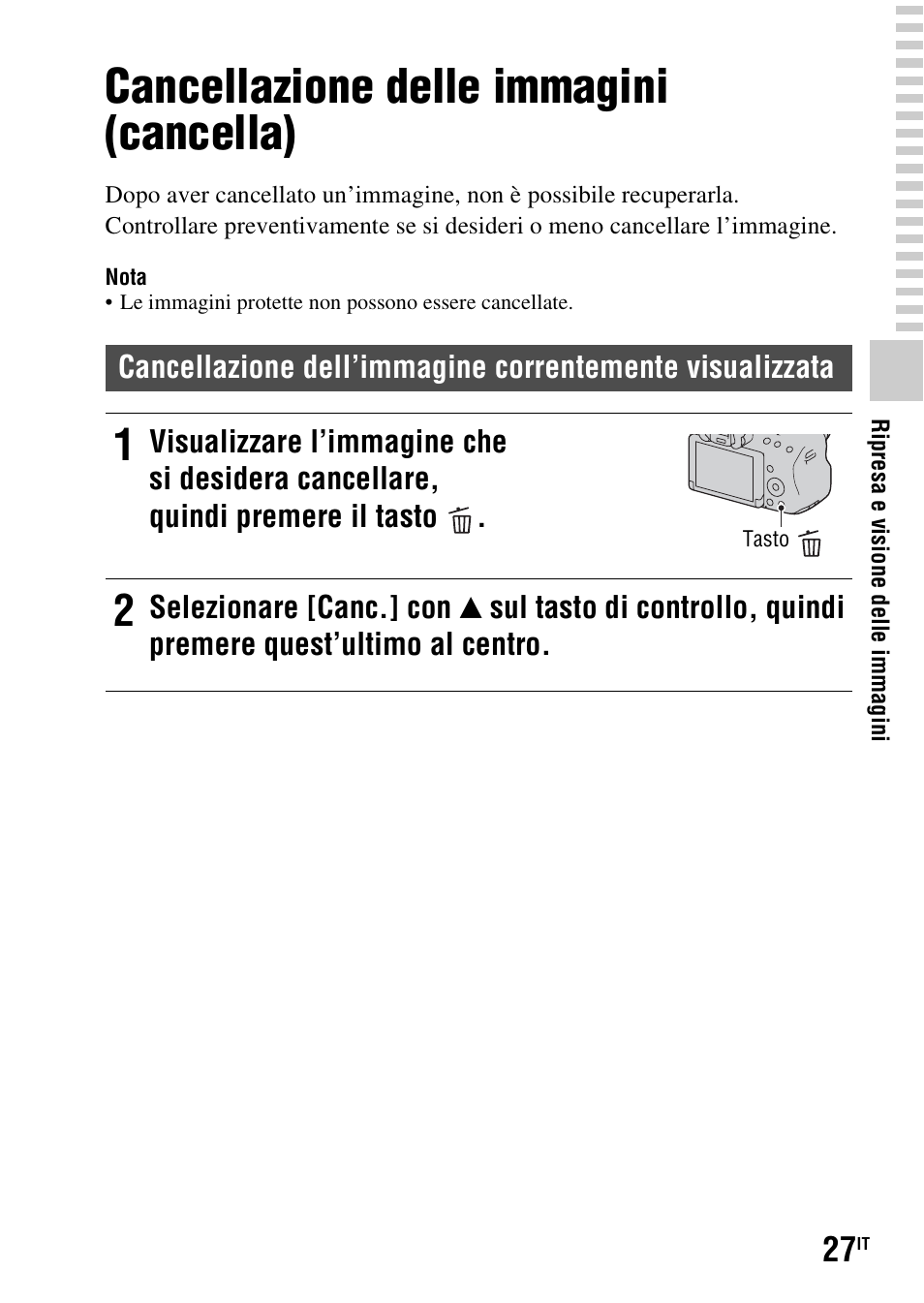 Cancellazione delle immagini (cancella) | Sony SLT-A37 User Manual | Page 237 / 507