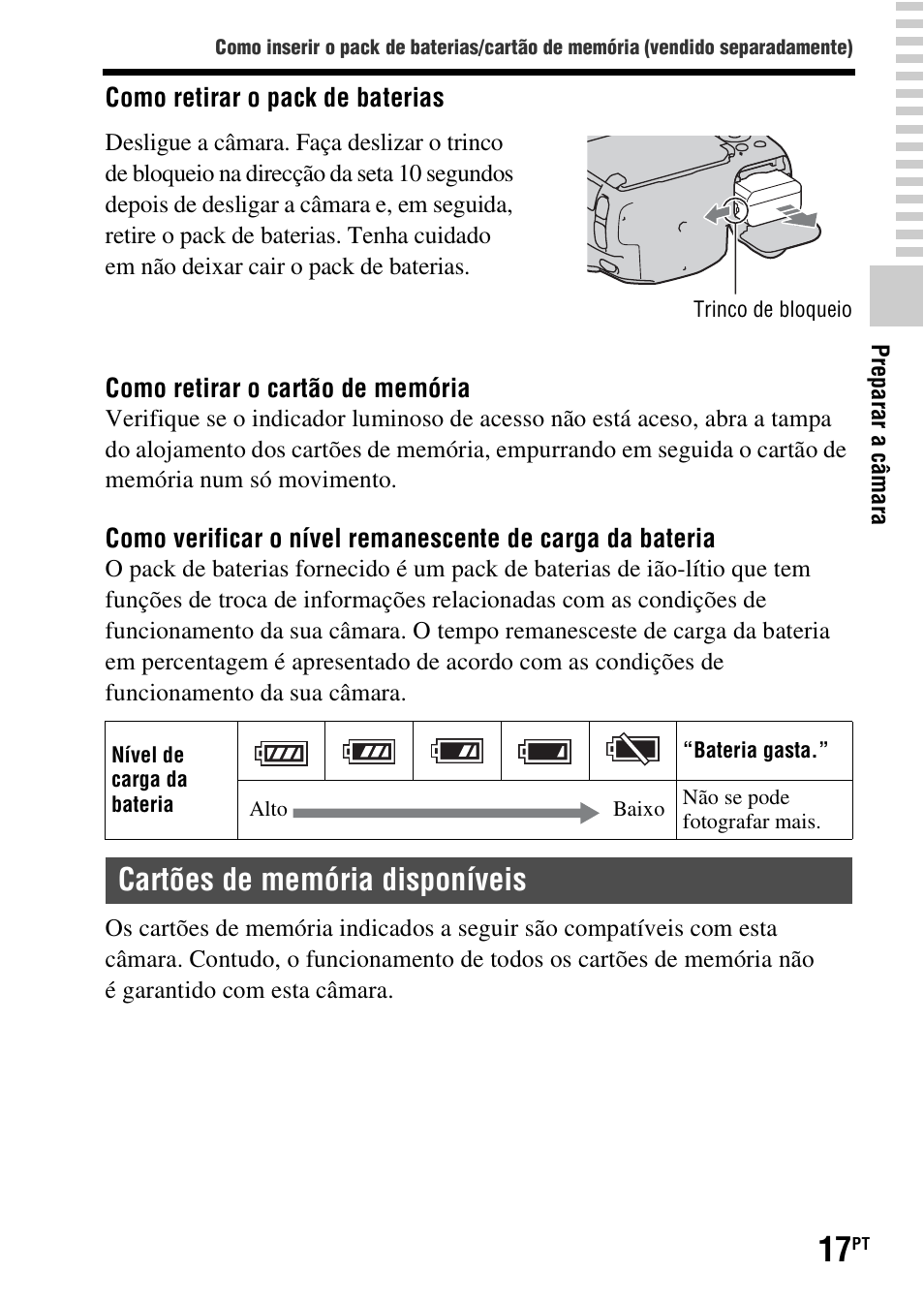 Cartões de memória disponíveis | Sony SLT-A37 User Manual | Page 279 / 507