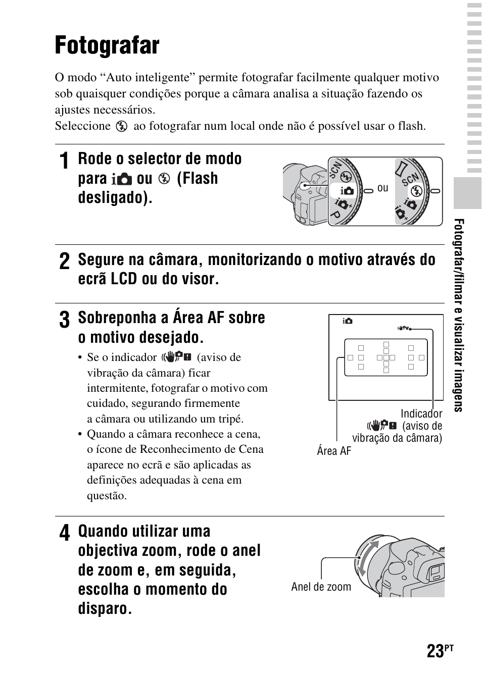 Fotografar/filmar e visualizar imagens, Fotografar, Dor (23) | Sony SLT-A37 User Manual | Page 285 / 507