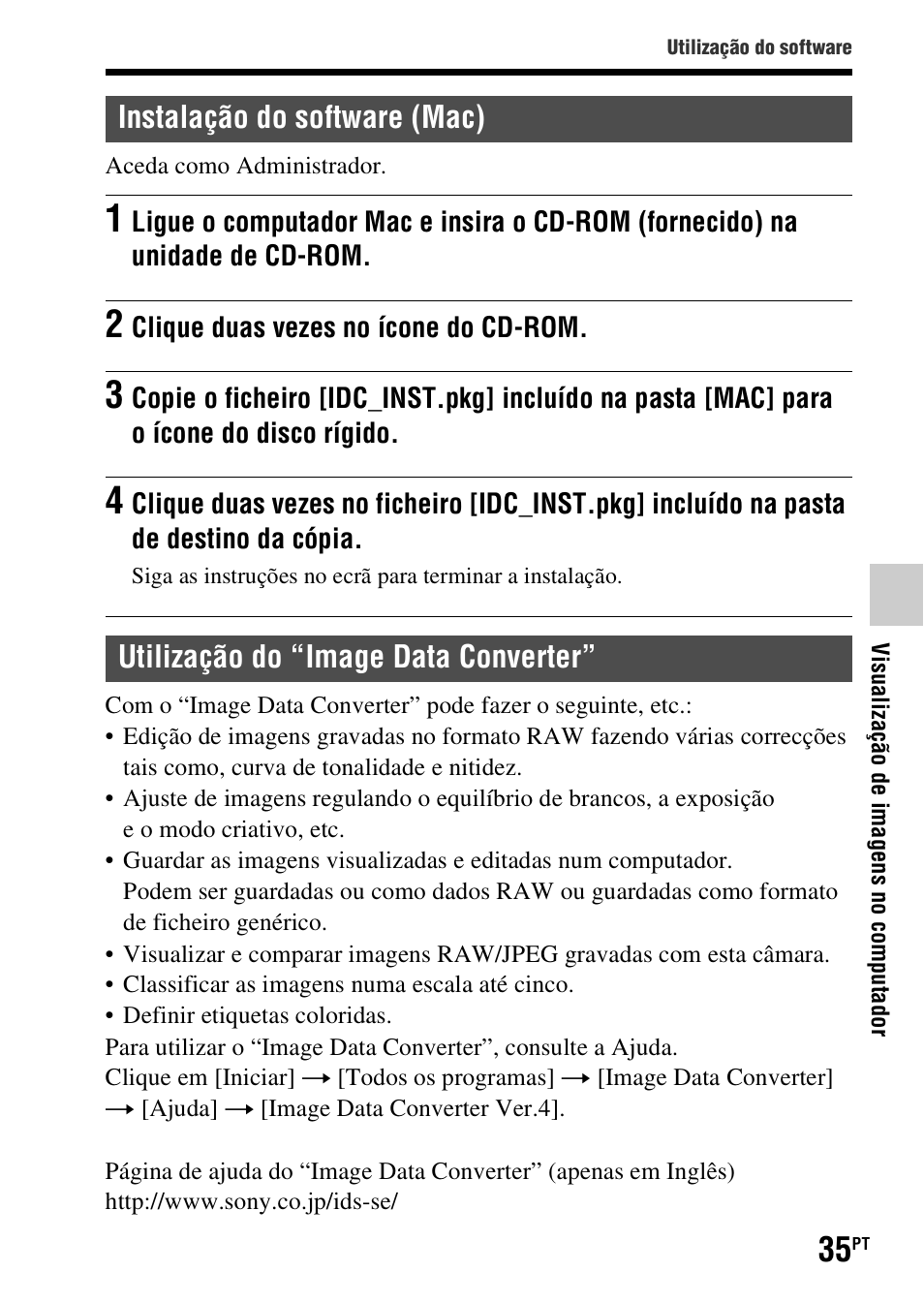 Instalação do software (mac), Utilização do “image data converter | Sony SLT-A37 User Manual | Page 297 / 507