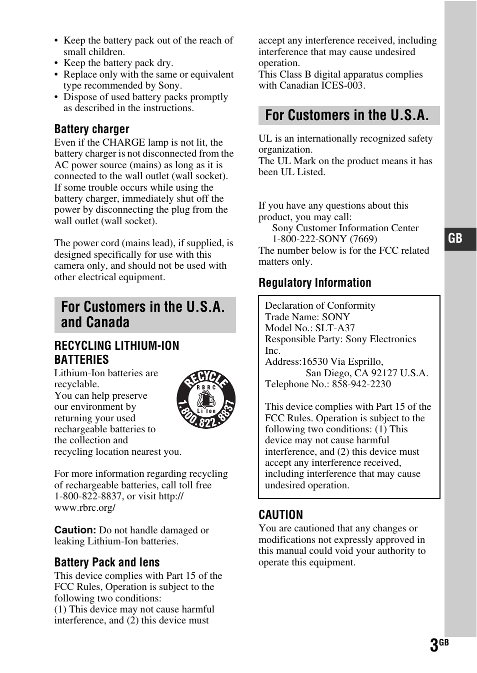 Sony SLT-A37 User Manual | Page 3 / 507