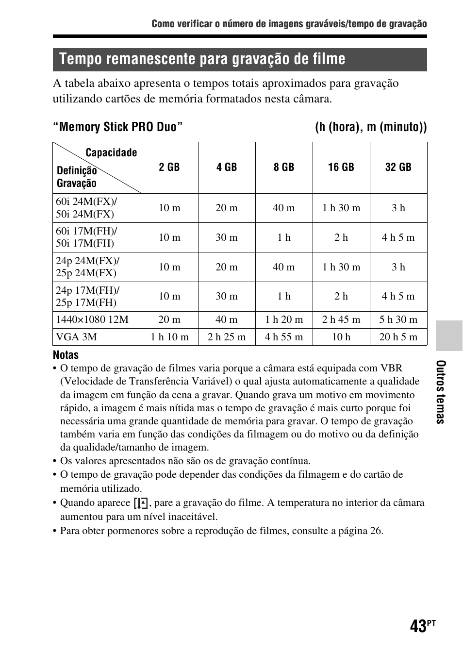 Tempo remanescente para gravação de filme | Sony SLT-A37 User Manual | Page 305 / 507