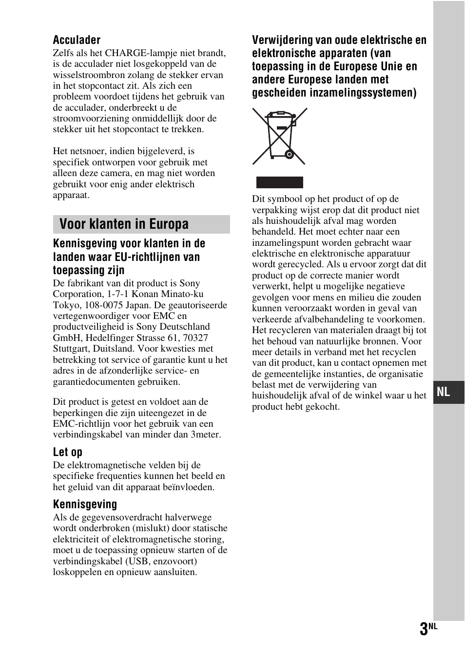 Voor klanten in europa | Sony SLT-A37 User Manual | Page 317 / 507