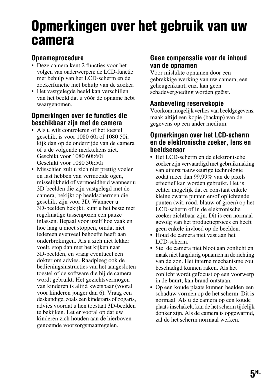 Opmerkingen over het gebruik van uw camera | Sony SLT-A37 User Manual | Page 319 / 507