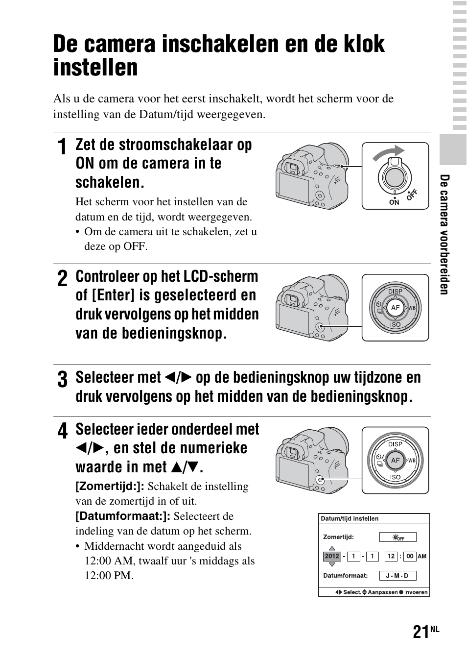 De camera inschakelen en de klok instellen | Sony SLT-A37 User Manual | Page 335 / 507