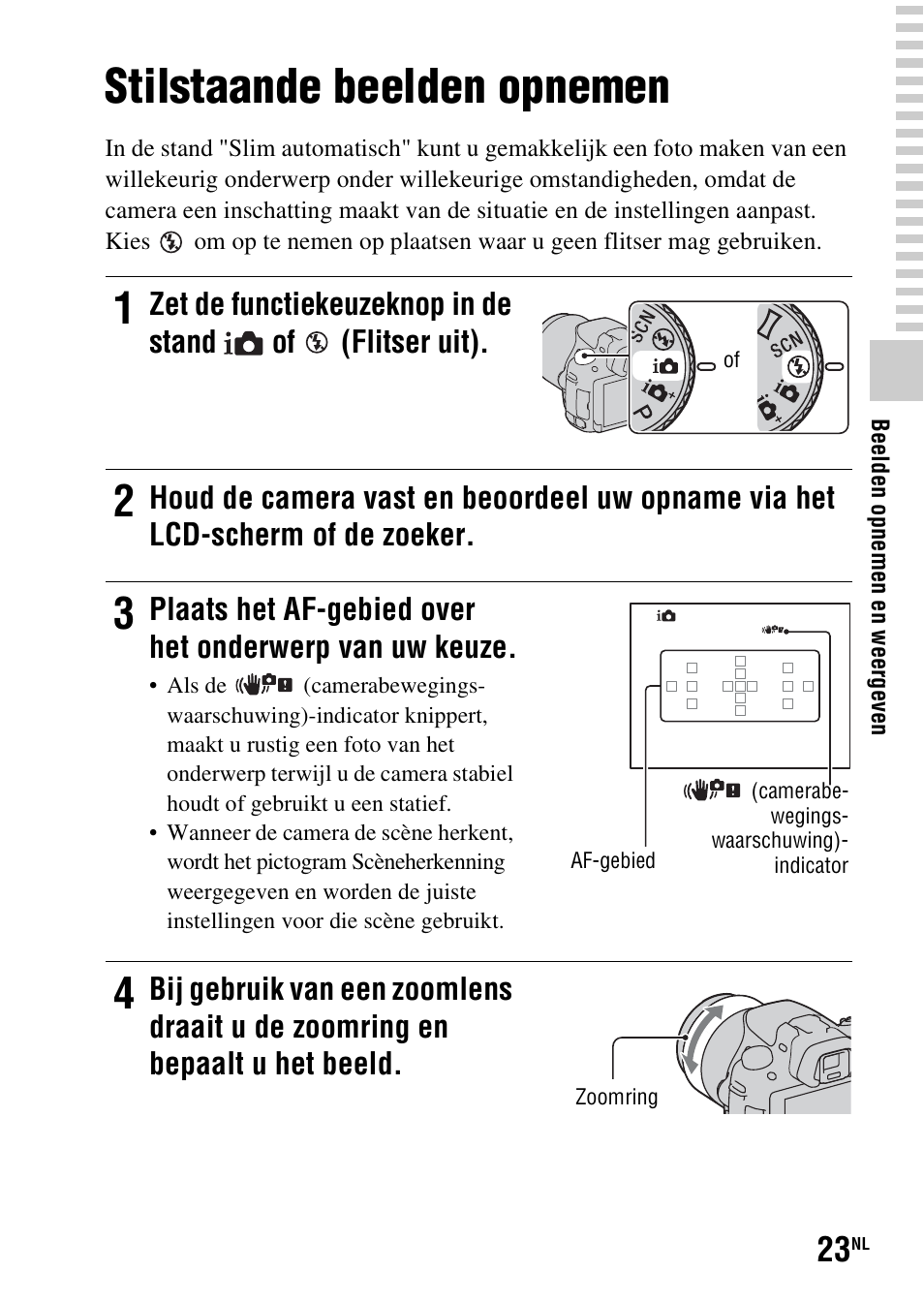 Beelden opnemen en weergeven, Stilstaande beelden opnemen | Sony SLT-A37 User Manual | Page 337 / 507