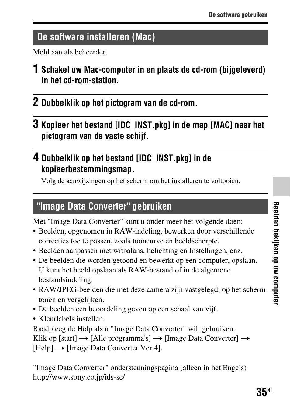 De software installeren (mac), Image data converter" gebruiken | Sony SLT-A37 User Manual | Page 349 / 507