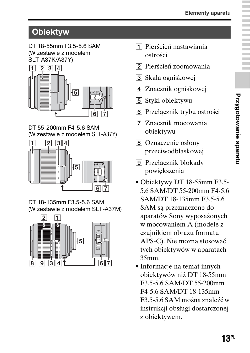 Obiektyw | Sony SLT-A37 User Manual | Page 379 / 507