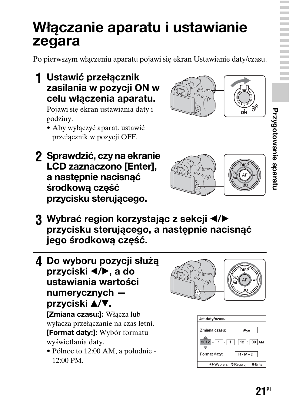 Włączanie aparatu i ustawianie zegara, A (21) | Sony SLT-A37 User Manual | Page 387 / 507