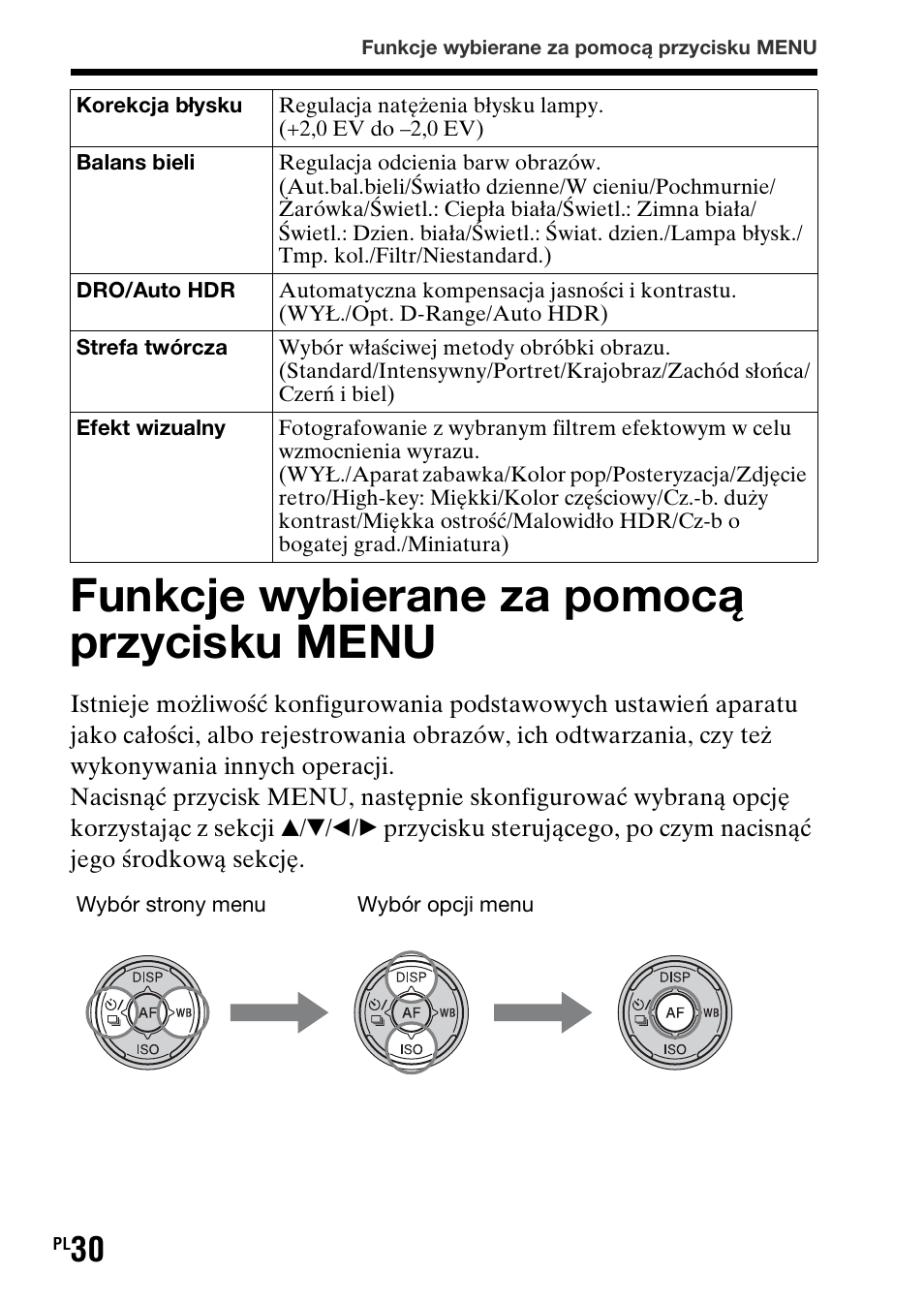 Funkcje wybierane za pomocą przycisku menu | Sony SLT-A37 User Manual | Page 396 / 507