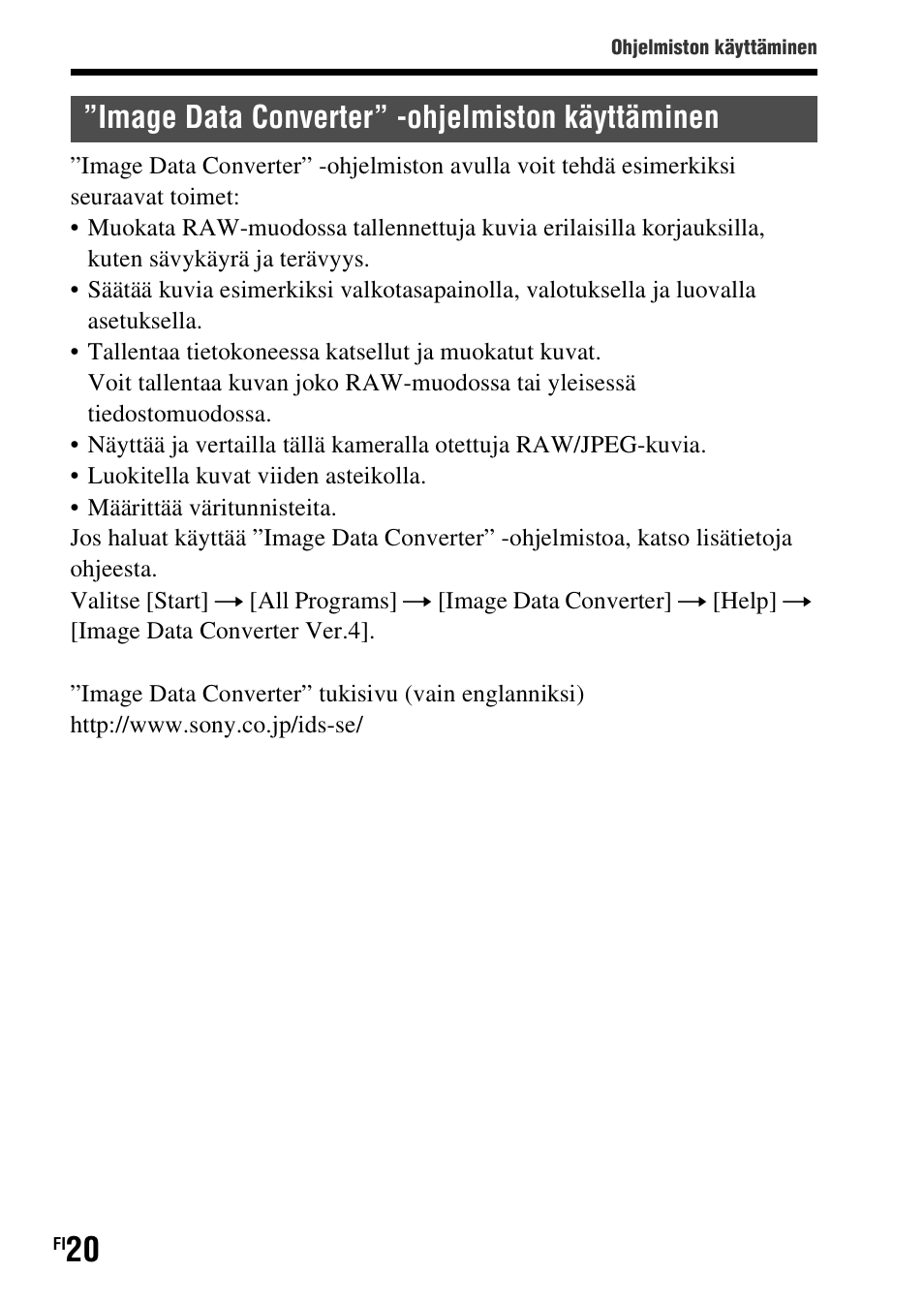 Image data converter” -ohjelmiston käyttäminen | Sony SLT-A37 User Manual | Page 460 / 507