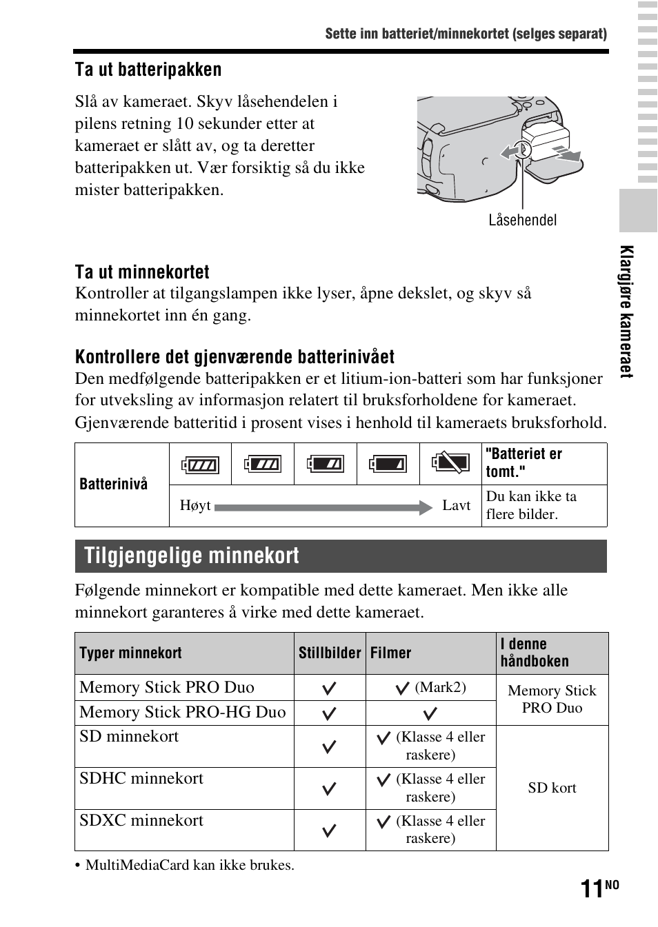 Tilgjengelige minnekort | Sony SLT-A37 User Manual | Page 473 / 507