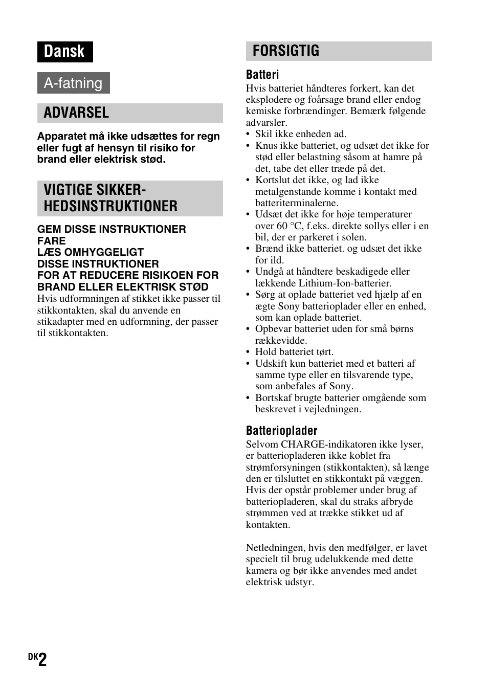 Dansk | Sony SLT-A37 User Manual | Page 486 / 507