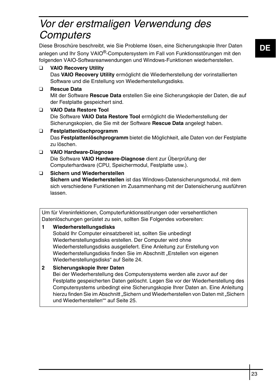 Vor der erstmaligen verwendung des computers | Sony VGN-SZ5VWN User Manual | Page 25 / 88