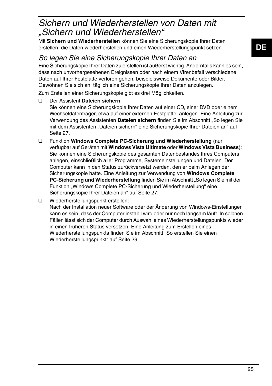 So legen sie eine sicherungskopie ihrer daten an | Sony VGN-SZ5VWN User Manual | Page 27 / 88