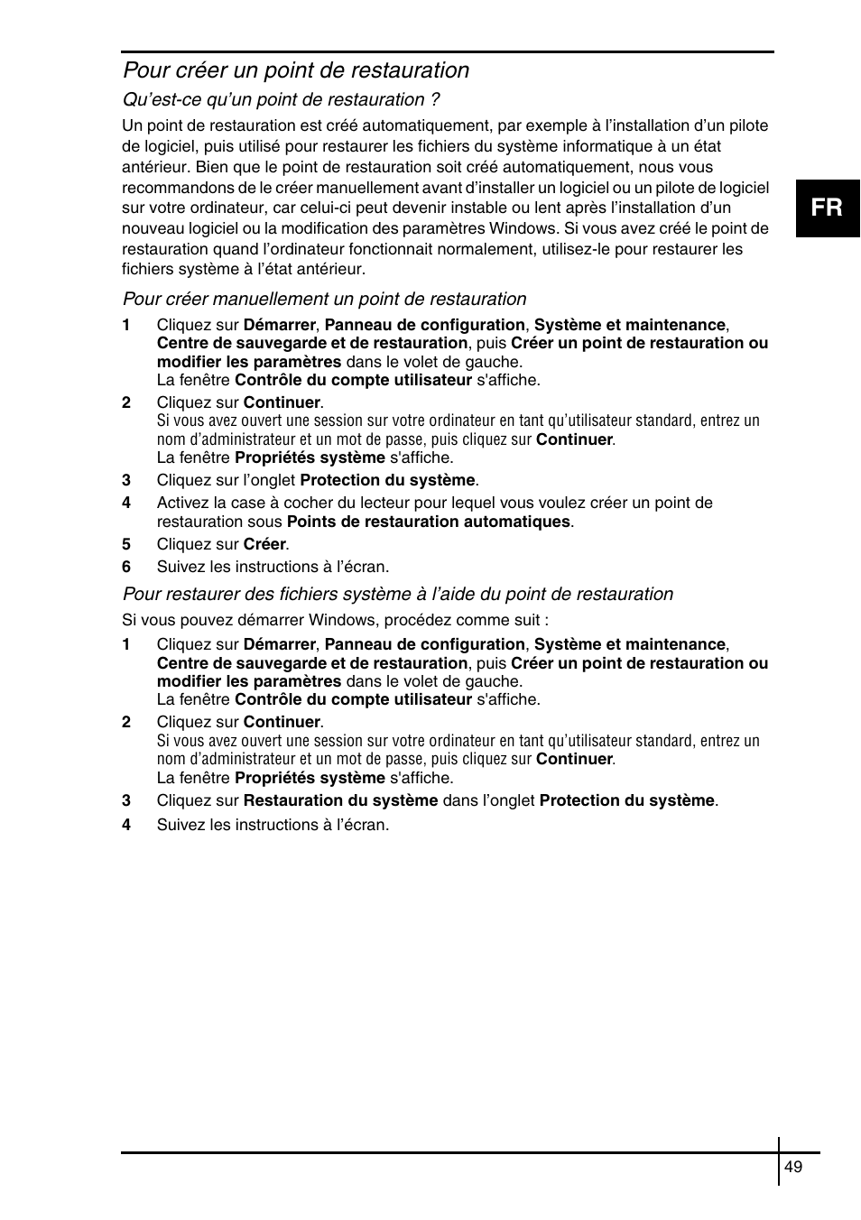 Pour créer un point de restauration | Sony VGN-SZ5VWN User Manual | Page 51 / 88