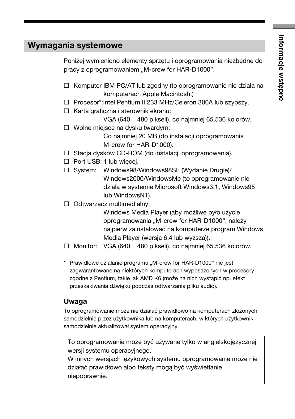 Wymagania systemowe | Sony HAR-D1000 User Manual | Page 37 / 52