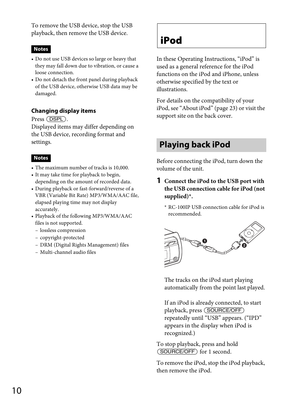 Ipod, Playing back ipod | Sony CDX-GS500R User Manual | Page 10 / 160