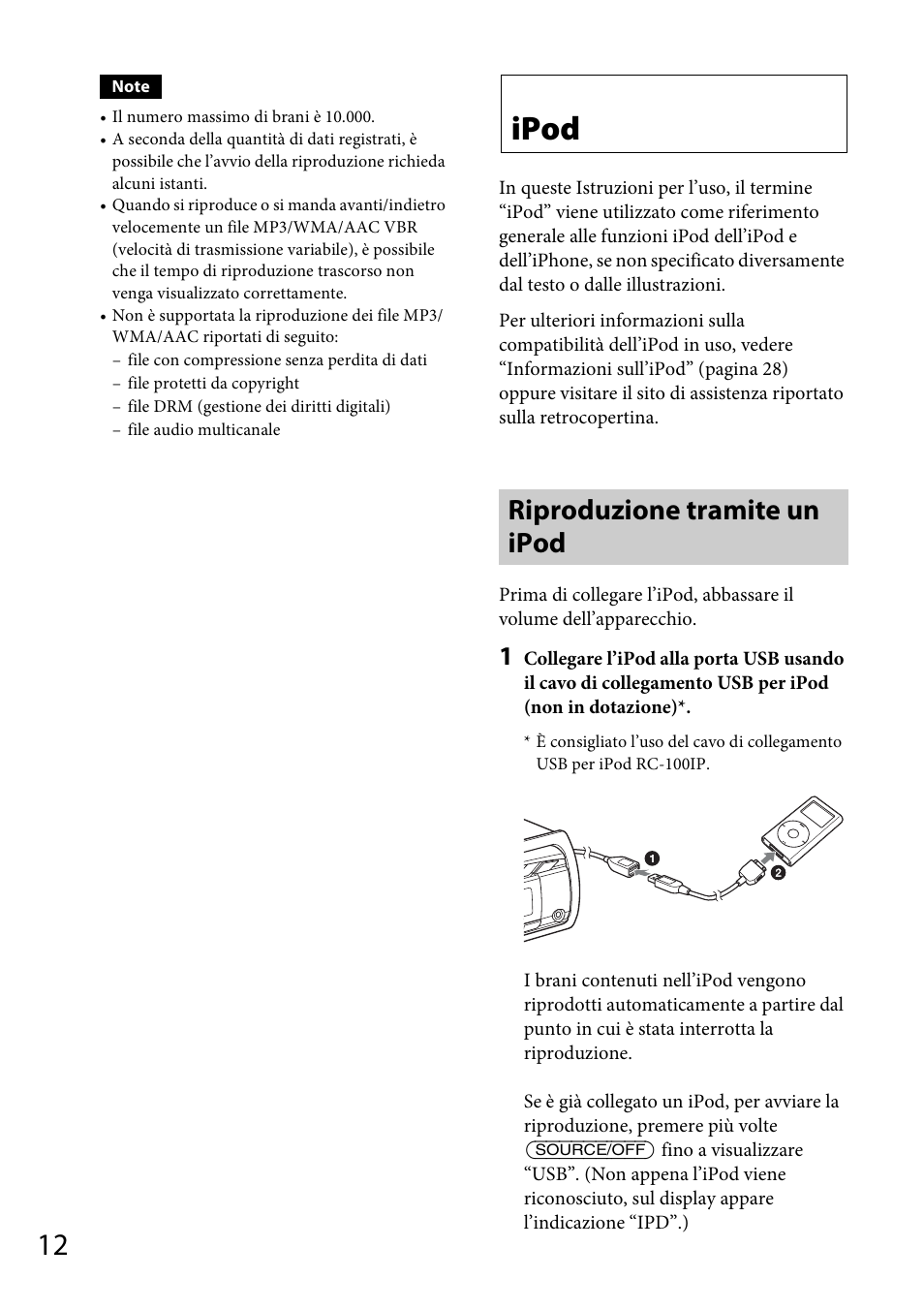 Ipod, Riproduzione tramite un ipod | Sony CDX-GS500R User Manual | Page 106 / 160