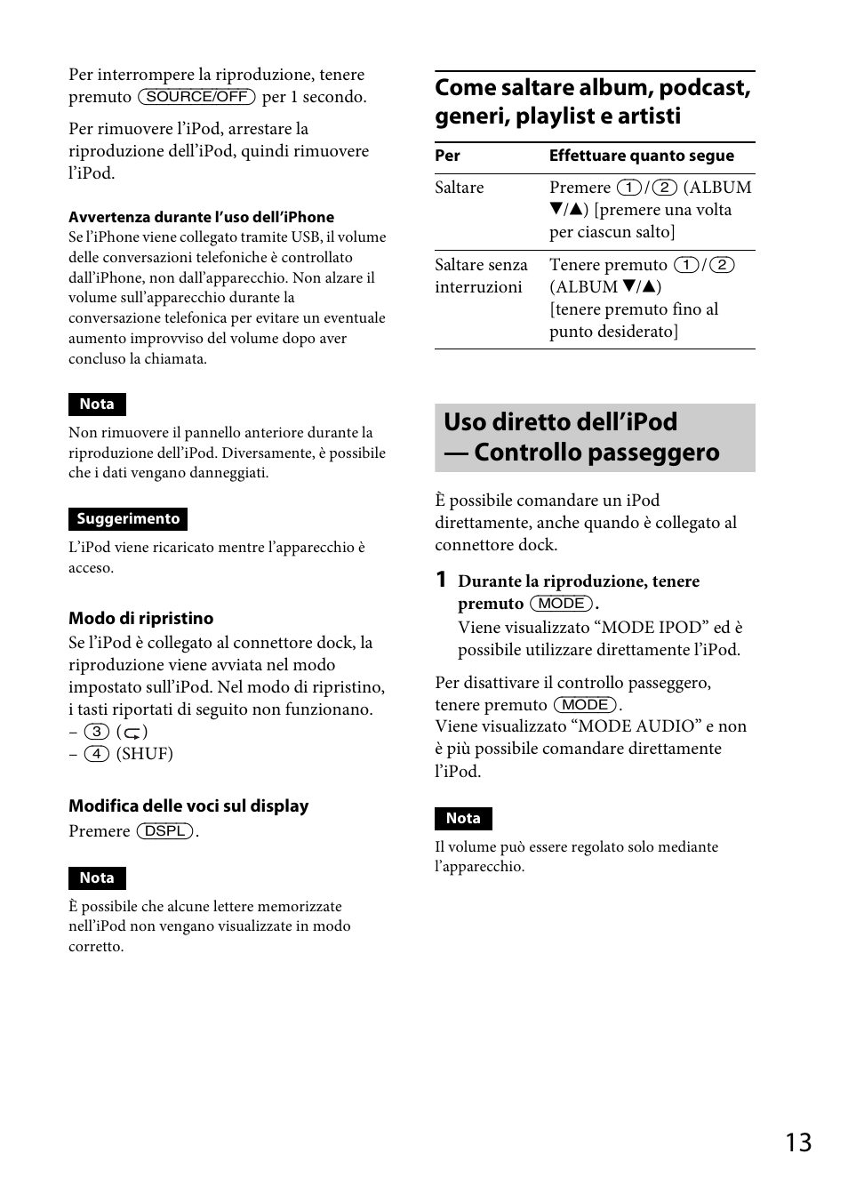 Uso diretto dell’ipod — controllo passeggero | Sony CDX-GS500R User Manual | Page 107 / 160