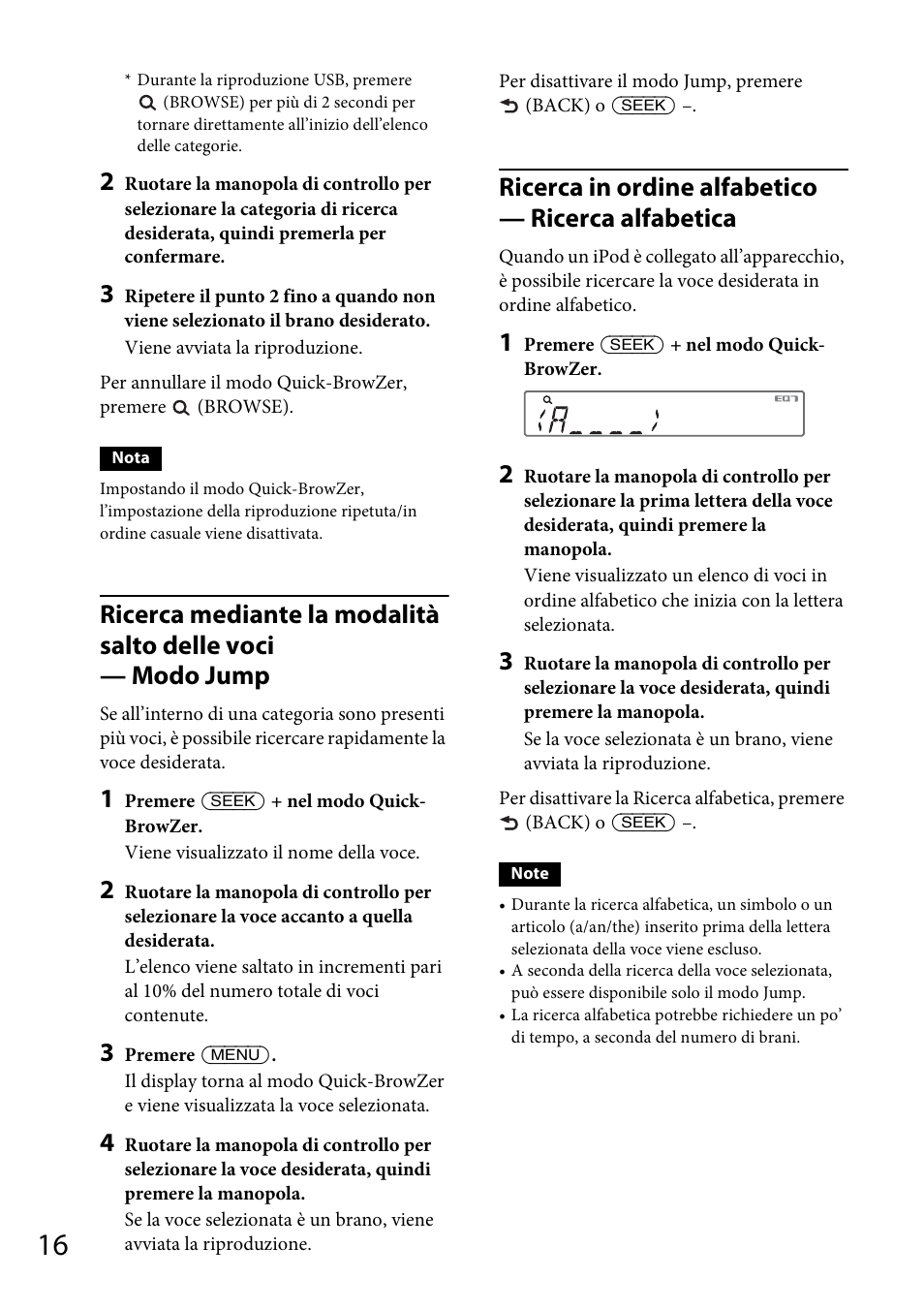 Ricerca in ordine alfabetico — ricerca alfabetica | Sony CDX-GS500R User Manual | Page 110 / 160