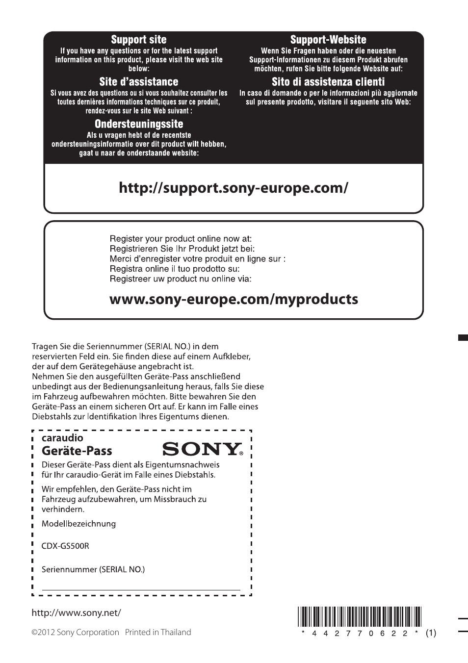 Sony CDX-GS500R User Manual | Page 160 / 160