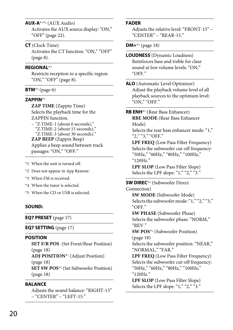 Sony CDX-GS500R User Manual | Page 20 / 160