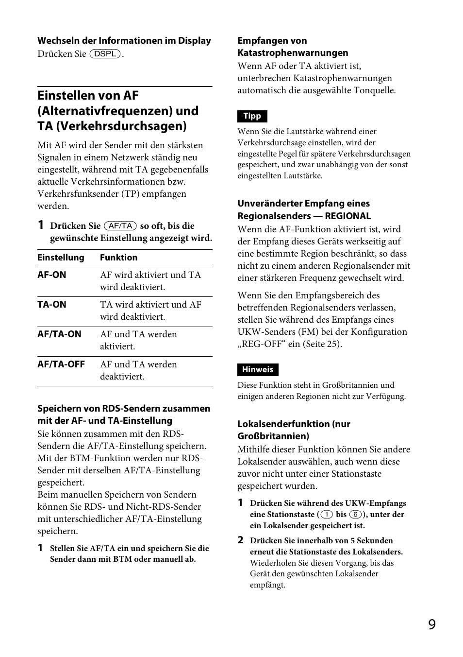 Seite 9 | Sony CDX-GS500R User Manual | Page 37 / 160
