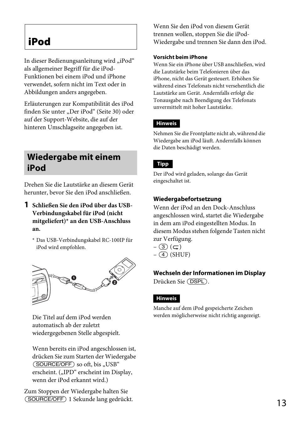 Ipod, Wiedergabe mit einem ipod | Sony CDX-GS500R User Manual | Page 41 / 160