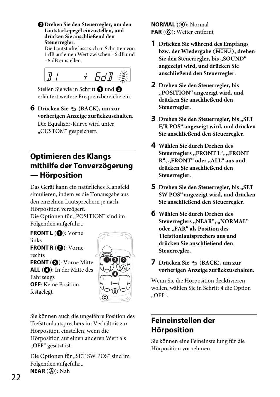 Feineinstellen der hörposition | Sony CDX-GS500R User Manual | Page 50 / 160