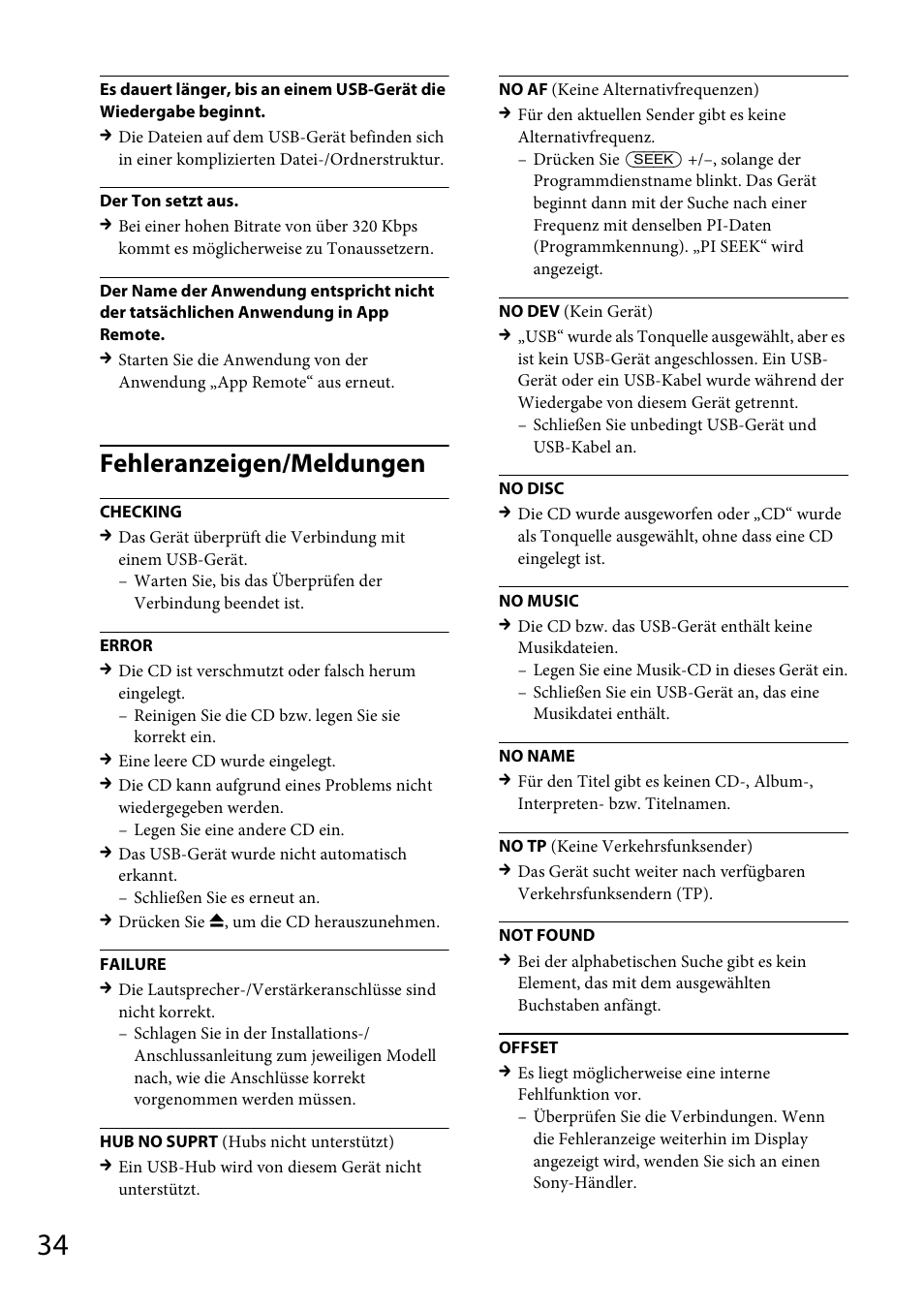 Fehleranzeigen/meldungen | Sony CDX-GS500R User Manual | Page 62 / 160
