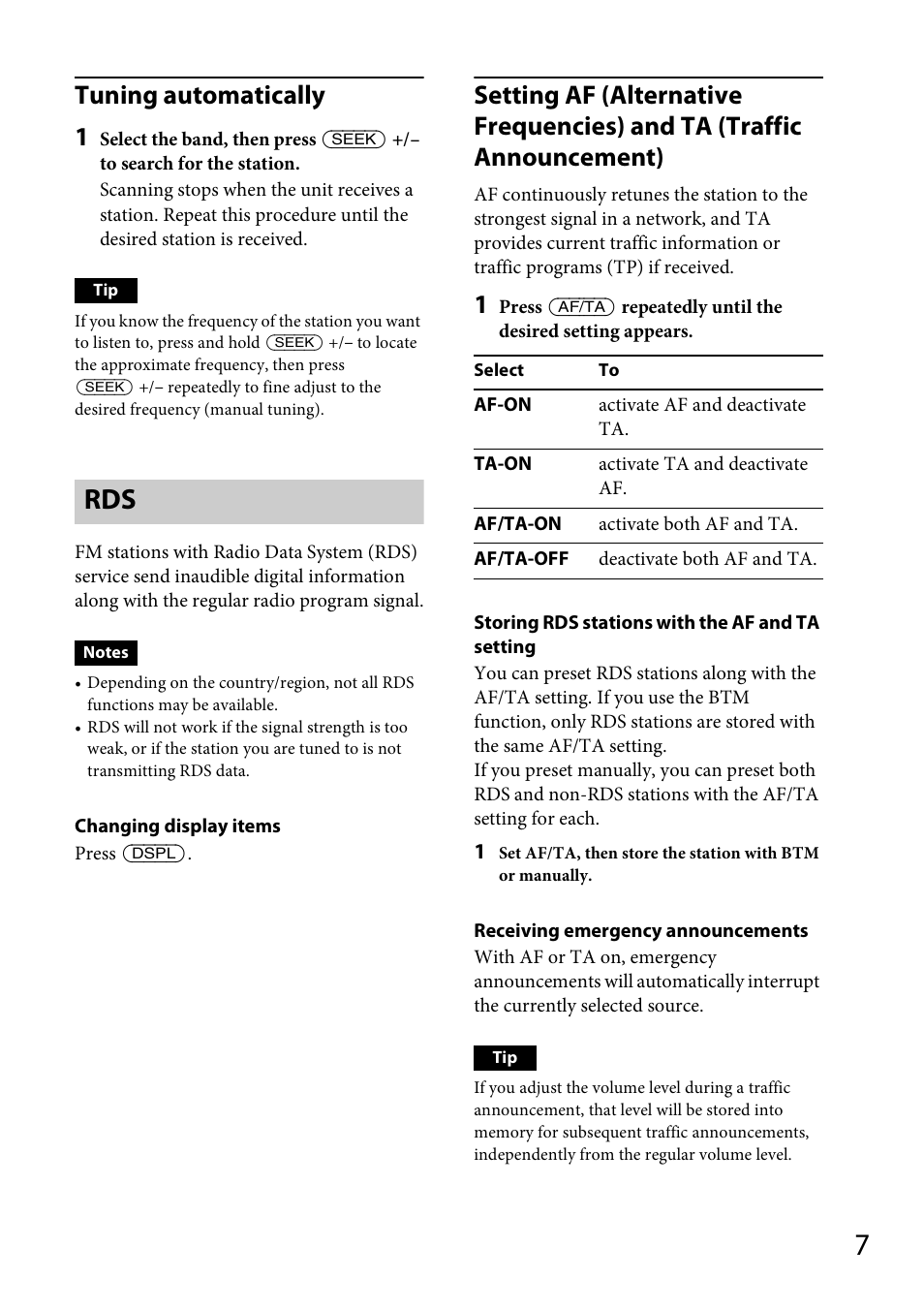 Tuning automatically 1 | Sony CDX-GS500R User Manual | Page 7 / 160