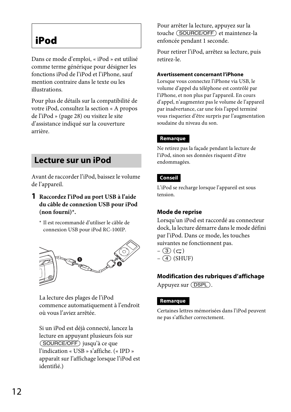 Ipod, Lecture sur un ipod | Sony CDX-GS500R User Manual | Page 74 / 160