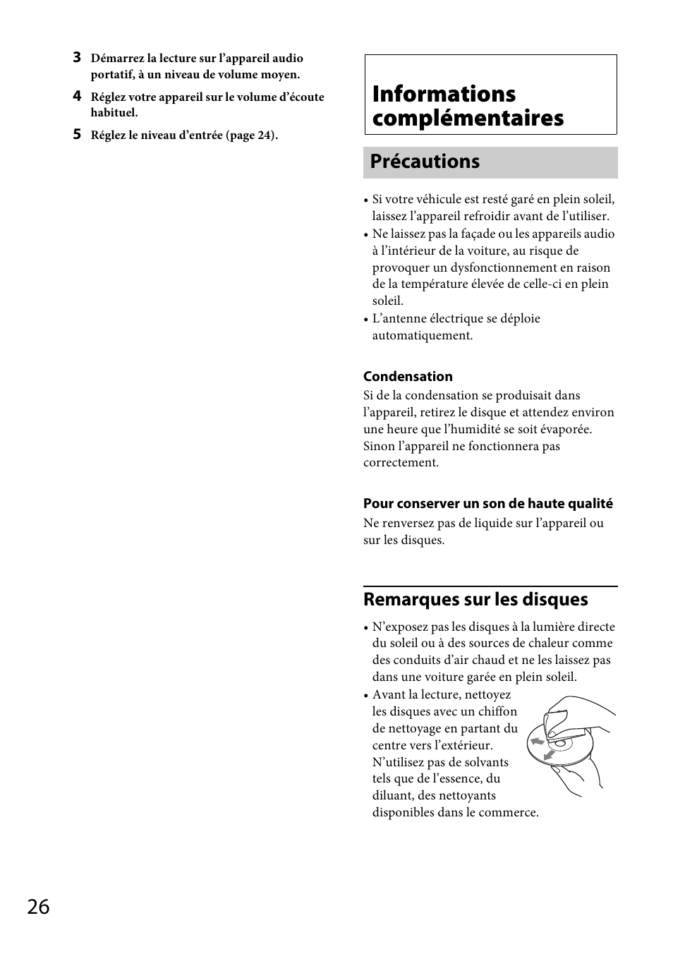 Informations complémentaires, Précautions, Remarques sur les disques | Sony CDX-GS500R User Manual | Page 88 / 160