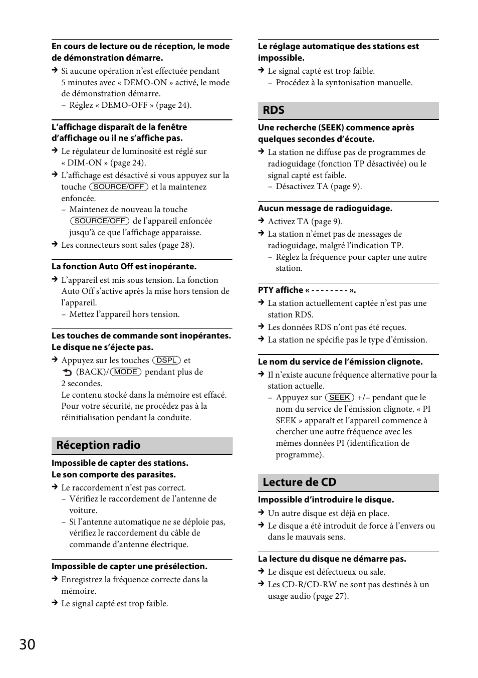 Réception radio, Lecture de cd | Sony CDX-GS500R User Manual | Page 92 / 160