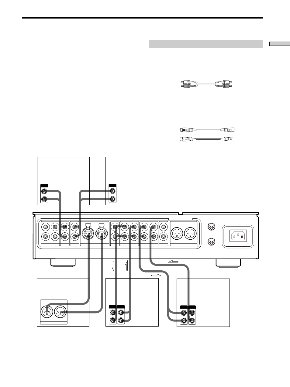 Conexión de componentes de audio, Cables requerido, Conexión de los componentes | Cables de audio (no suministrados), Cables equilibrados (no suministrados), Nota | Sony TA-E1 User Manual | Page 21 / 88